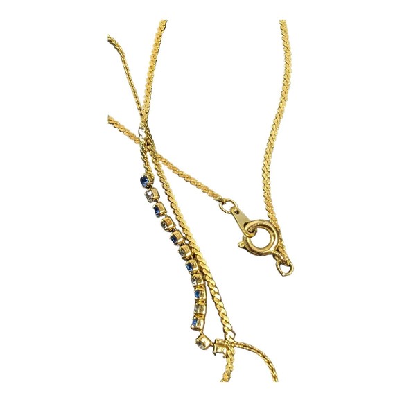 Vintage Blue & Clear Rhinestone Necklace Collar Gold Tone Chain Shiny 18.5 in - Picture 4 of 6